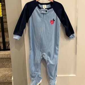 Gerber Blue and Navy Footie with Floral Detail